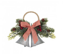 Vianočné dekorácie strieborné zvončeky s vetvičkou a mašľou